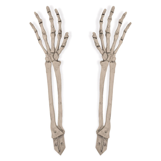 Beistle 2 Piece 17.5" Spooky Theme Plastic Skeleton Hand Yard Stakes, Scary Halloween Lawn Decorations, Celebrating With You Since 1900
