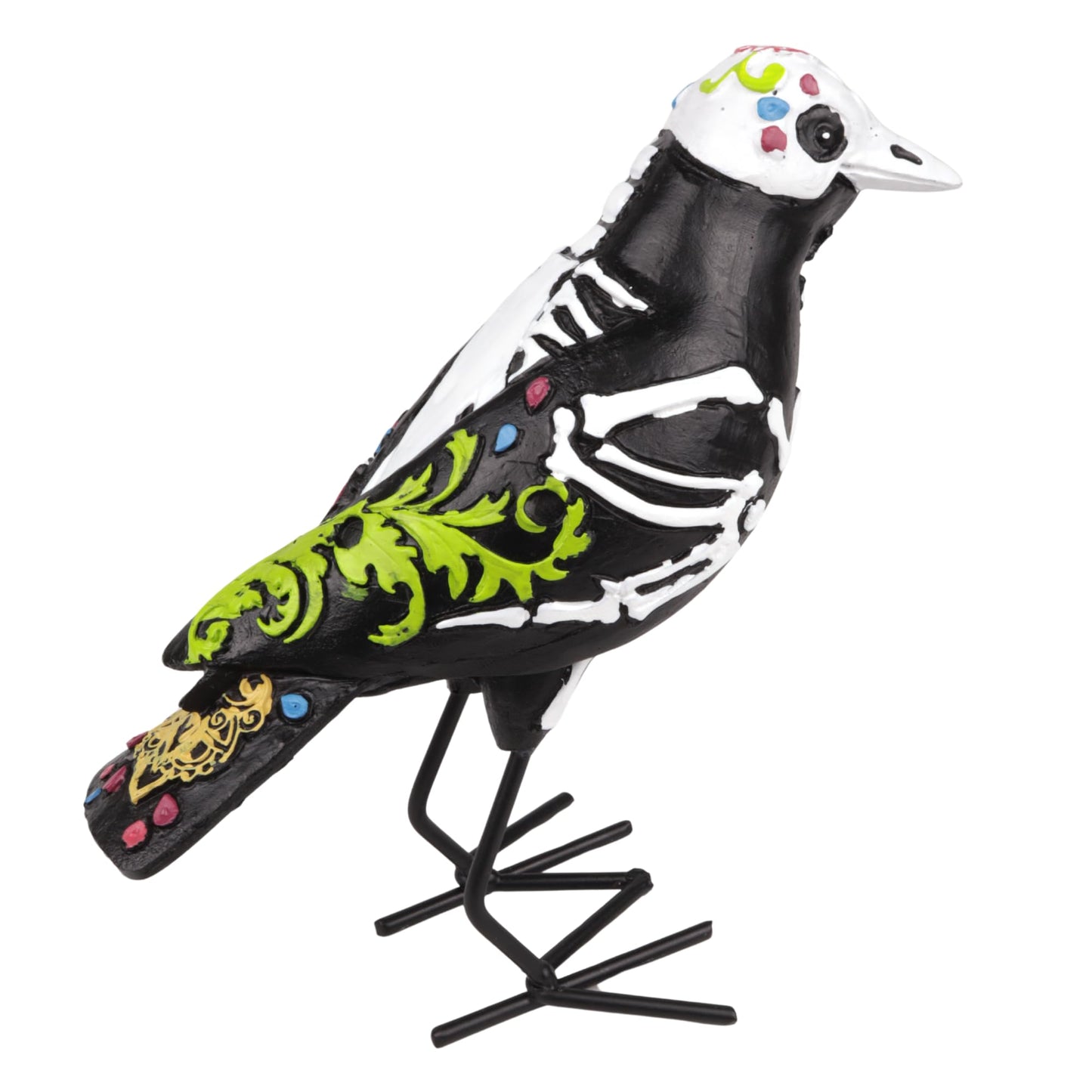 Needzo Dia De Los Muertos Sugar Skull Bird, Multicolor Ofrenda Altar Decoration, Day of the Dead Halloween Figurine, 4.75 Inches
