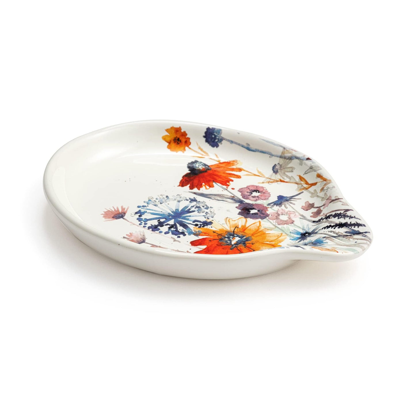 DEMDACO Orange and Blue Meadow Flowers 6 x 4.5 Stoneware Spoon Rest