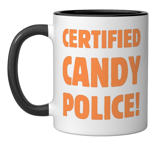 Certified Candy Police and Funny Halloween Bag Costume Ceramic Mug, Black/White