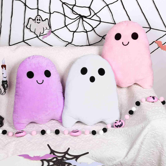 Whaline 3Pcs Halloween Pillows Cute Ghost Shaped Throw Pillow Colorful Ghost Decorative Plush Sofa Cushion for Home Office Couch Car Decor