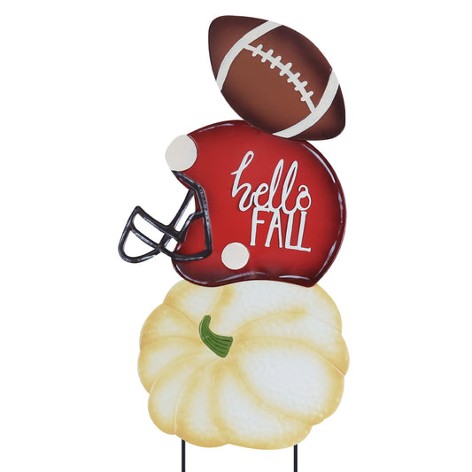 hogardeck Fall Decorations for Home Outdoor, 32" Decorative Garden Stakes with 3 Stacked Pumpkin Football Helmet for Fall Decor, Metal Yard Signs for Garden Home Lawn Patio Thanksgiving Decorations