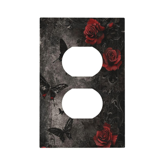 Naiqadnehz Outlet Covers Gothic Red Rose Black Butterfly Dark Floral 1 Gang Duplex Decorative Switch Plate Covers Electrical Socket Cover Light Switch Cover Plate For Cabin Office Decor