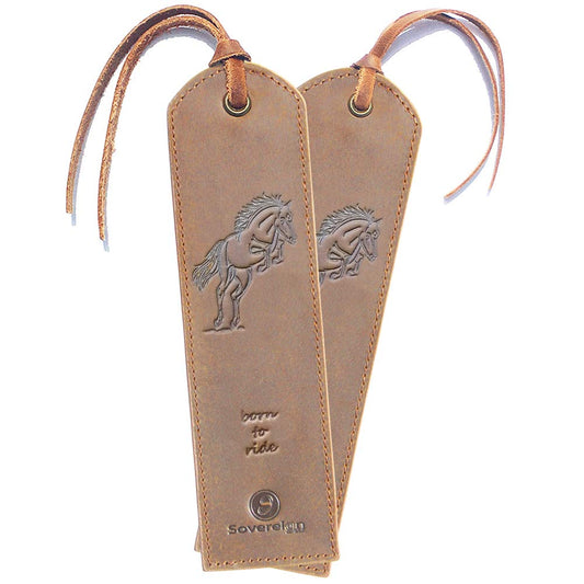 Leather Bookmarks for Men and Women | Quality Mens Bookmark with Jumping Horse | 2 Smooth Handmade Book Markers for Men Women Book Lovers Readers (7x2") Leather-Gift | Sovereign-Gear