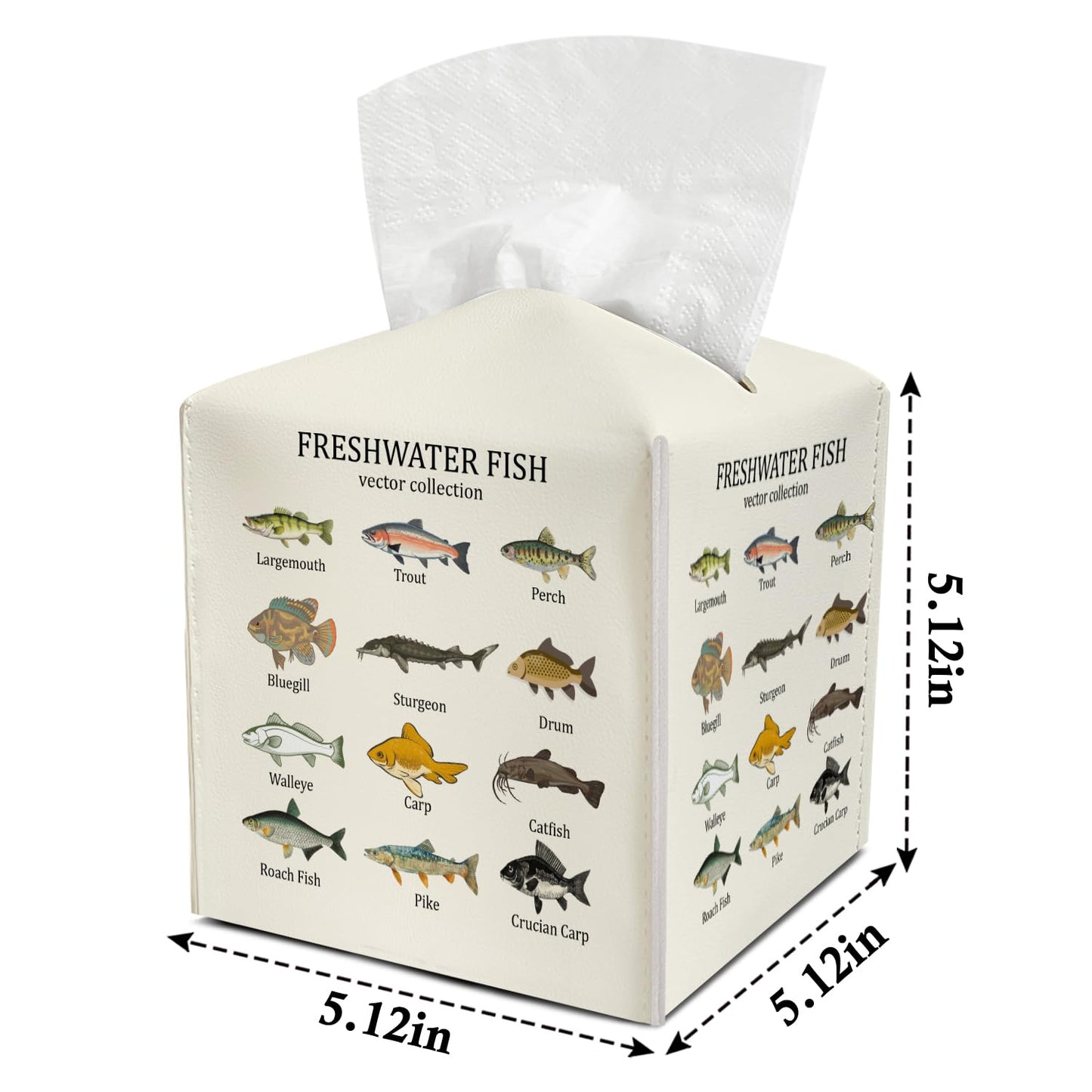 Freshwater Fish Leather Tissue Holder with Bottom Belt Ideal for Women Housewarming Gift Tissue Box Cover Bathroom Car Nightstand Vanity Kitchen Decor Waterproof Napkin Organizer Dispenser - FS719