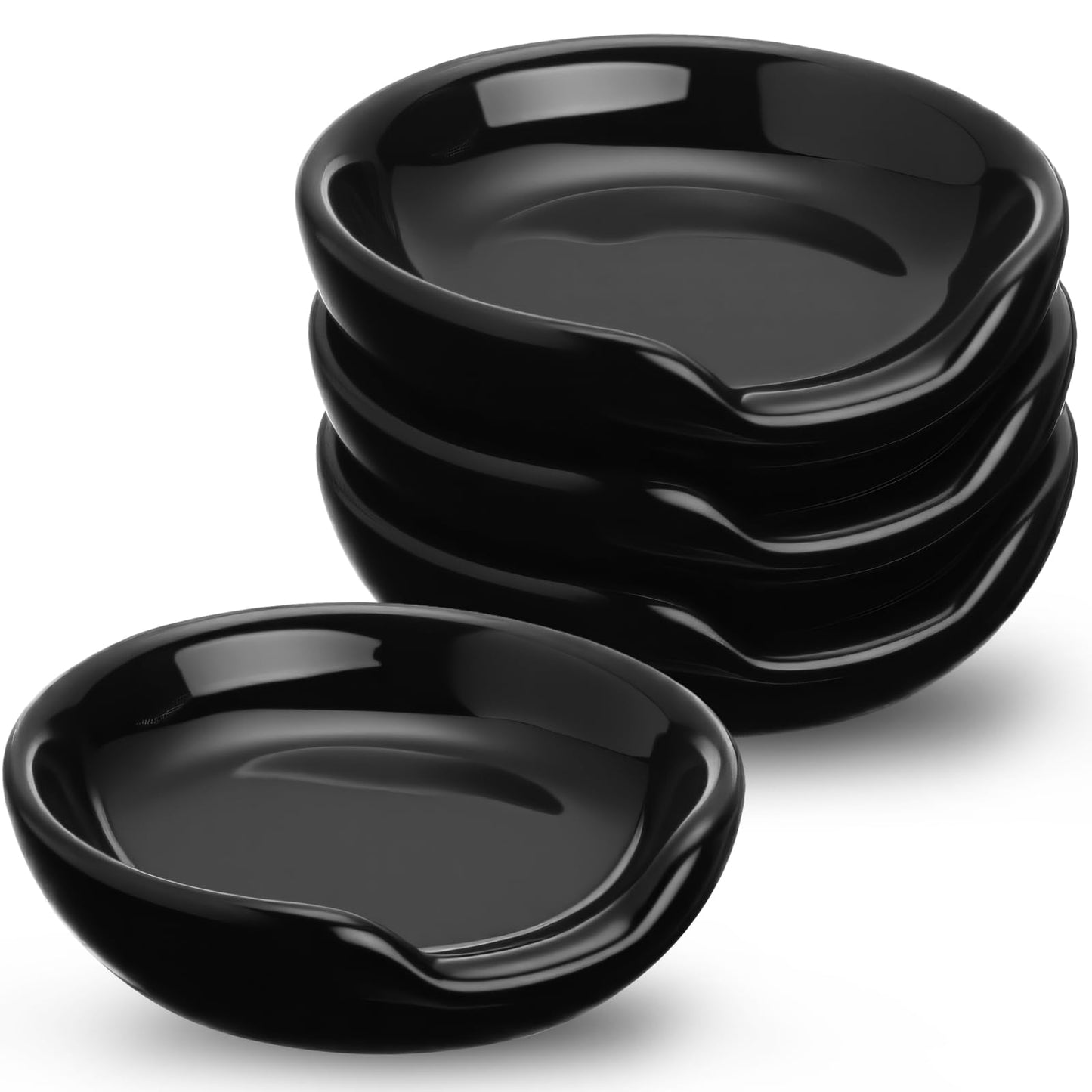 Boao 2.7 Inches Mini Ceramic Spoon Rests, Gold Rim Kitchen Spoon Rests, Mini Cooking Spoon Holder for Stove Top Countertop, Teaspoon Rest, Coffee Stir Spoon Rest (Black,4 Pieces)