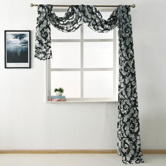 NAPEARL Black Damask Jacquard Bed Canopy Curtain, Gothic Semi-Sheer Four Poster Bed Drape, Flowing Light Filtering Window Scarf for Bedroom Living Room Halloween Victorian Dark Academia Home Decor