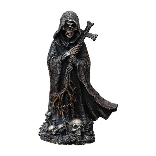 MBVBN Halloween Skeleton Statue for Gothic Decor, Skull Decor Cross Cloak Skeleton Halloween Decorations,Gothic Home Decor Skull Resin Art Sculpture,Creepy Skulls Witches Statue for Table Decor (G)
