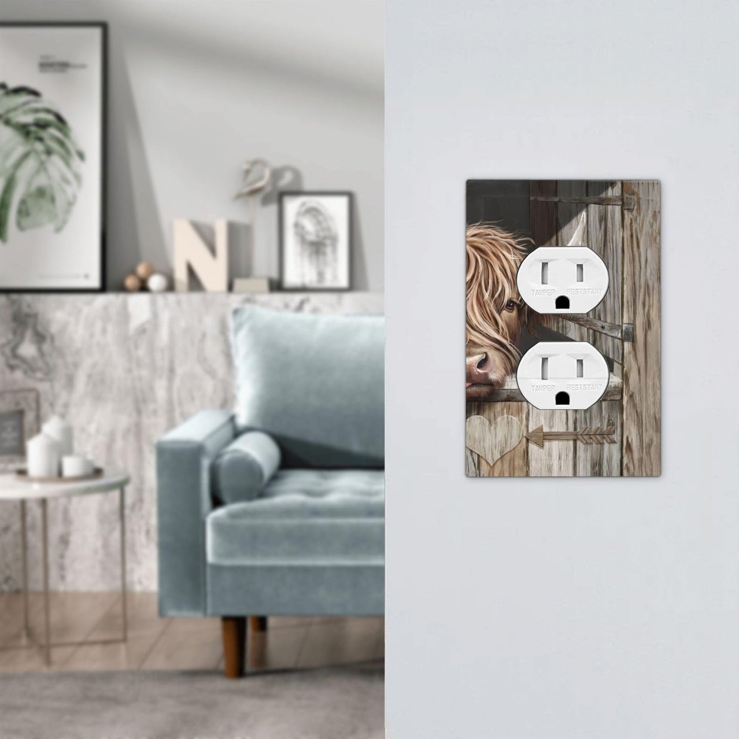 ybclf Farmhouse Highland Cow Duplex Outlet Covers Light Switch Cover Decorative Country Rustic Wall Plate Switchplate Receptacle Lightswitch Faceplate for Kitchen Bathroom Bedroom