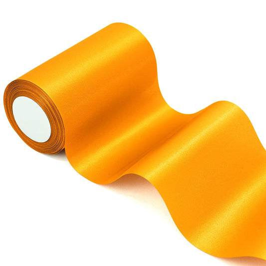 CenterZ 6 inch x 24 yards Long Golden Yellow Satin Ribbon, Wide Solid Fabric Ribbons Roll for Halloween Wedding Birthday Party Decoration, Gift Wrapping, Handmade Craft Bow, Chair Sash, Indoor Outdoor