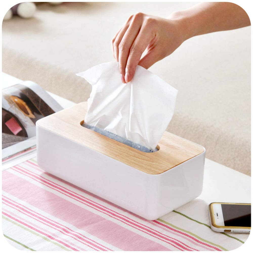Pojah Wooden Rectangular Tissue Box Holder for Storage on Bathroom Vanity, Countertop, Bedroom Dresser (Medium, 10.2x5.1x3.3 inch)
