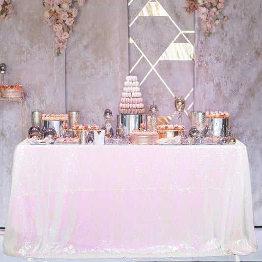 Partisout Iridescent White Sequin Tablecloth 50x80 Sequin Tablecloth Rectangle Glitter Sequin Tablecloth for Wedding Halloween Christmas Bridal Shower Party Decor