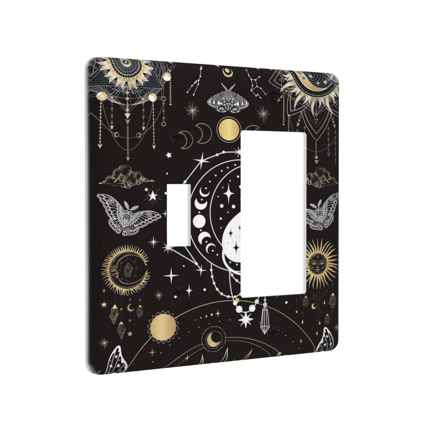 White Cat Tarot Moon Phases Moth Celestial Gothic Outlet Covers 1 Toggle 1 Rocker Combination Decorative Wall Plate Electrical Switch Plates Light Switch Cover Plate for Kids Room Bedroom Decor