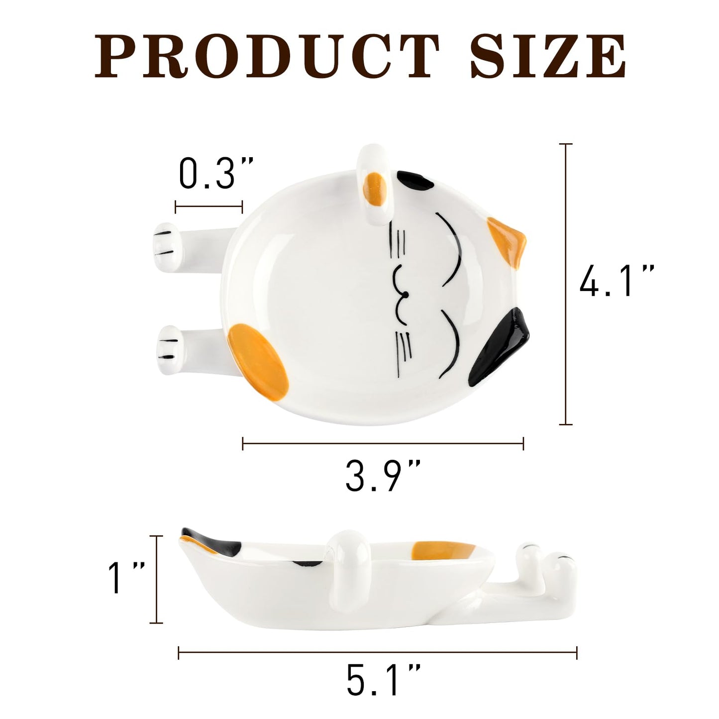TBWHL Cute Spoon Rest 2PCS, Cat-Shaped Ceramic Spoon Rest for Kitchen Counter Stove Top with Lid Holder, Kitchen Spoon Holder for Coffee Spoon (Red & Yellow)