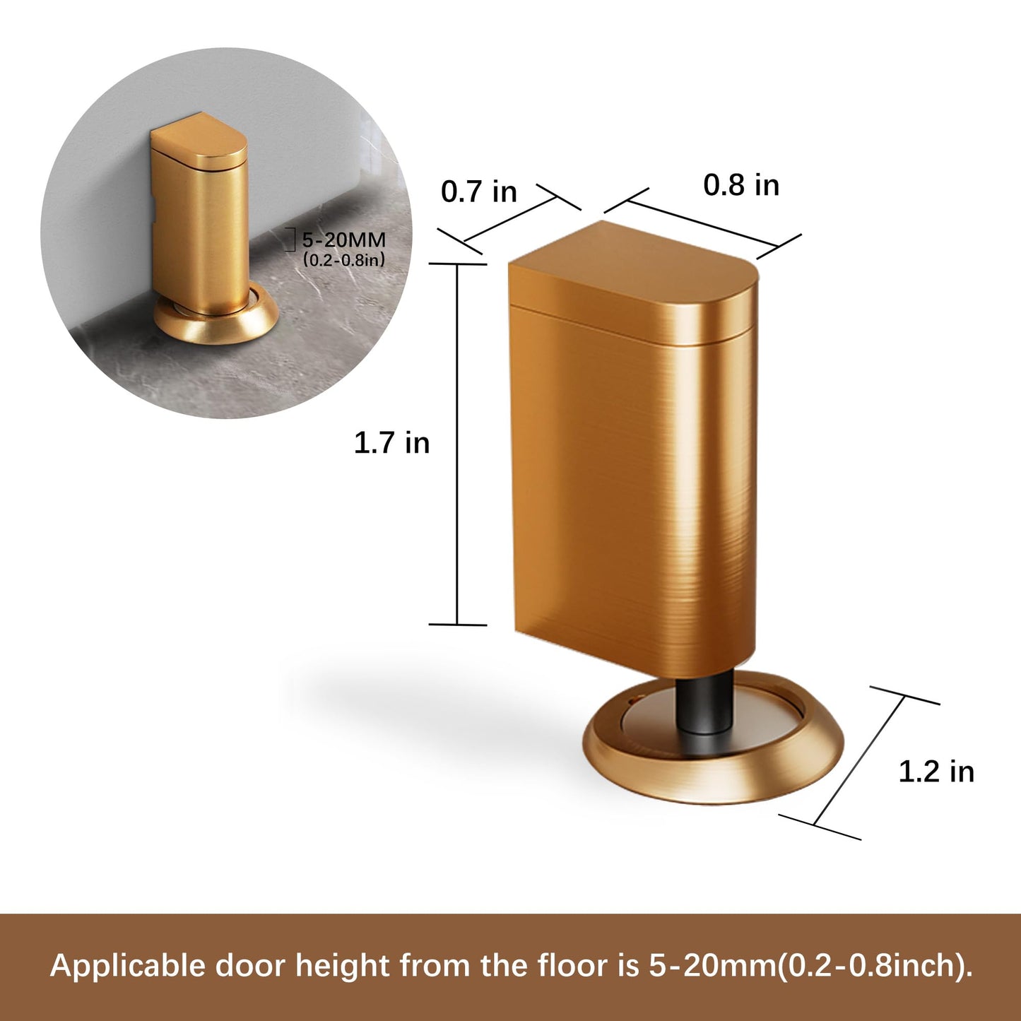 SAILANKA Windproof Magnetic Door Stoppers No Drilling Door Stop Strong Magnet Keep Door Open Door Catch Holder Wall Protect with Screws and Adhesive, Matte Gold, 1 Pack