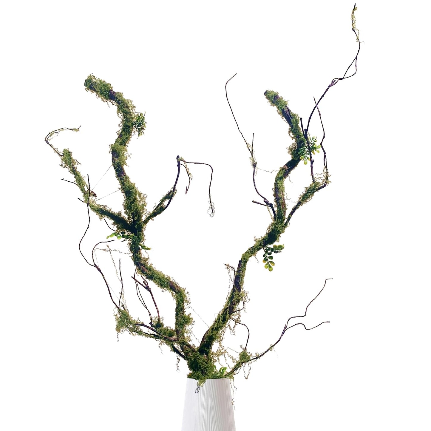 Dophinena 43 inches Moss Twig Vines Artificial Trees Branches Jungle Climber Fake Greenery Twigs Trunk with Greenery for Home Decor Garden Landscape Hanging Reptile Habitat Decor (Green - Pack of 2)