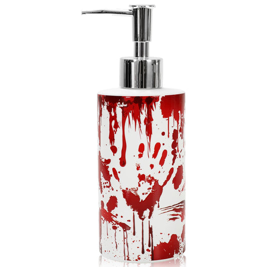 JarThenaAMCS Halloween Soap Dispenser Bloody Handprint Glass Dispenser with Pump Refillable Liquid Soap Container for Home Kitchen Bathroom Countertop