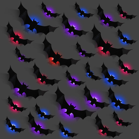 Makevivi Halloween Bats Decorations - 3D Bat Wall Decor Lights 10 Styles Waterproof PVC, for Halloween Party Supplies Outdoor Decor Window Desk Door Decorations (24 Pcs)