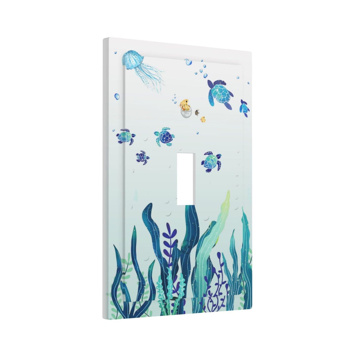 Sea Turtles Wall Ocean Grass Jellyfish Fish Sea Seaweed Bubbles Single Toggle Light Switch Cover Decorative 1 Gang Wall Plate Electrical Device Switchplate Plastic Faceplate for Kitchen Decorate Jumbo