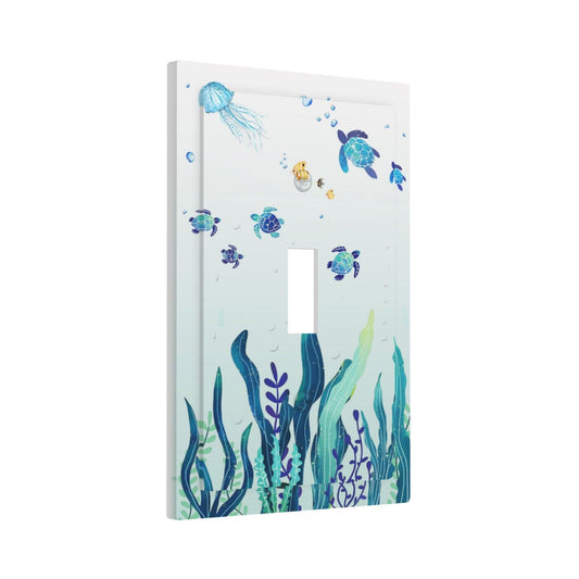 Sea Turtles Wall Ocean Grass Jellyfish Fish Sea Seaweed Bubbles Single Toggle Light Switch Cover Decorative 1 Gang Wall Plate Electrical Device Switchplate Plastic Faceplate for Kitchen Decorate Jumbo