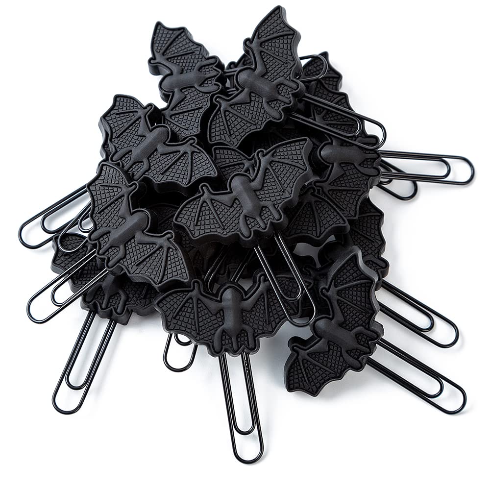 tiecawk 16Pack Halloween Bat Paper Clips Artificial Black Bat Bookmarks Soft PVC Bat Paperclips in Box for Halloween Festival Party Decoration Birthday Gift Home Office Supplies