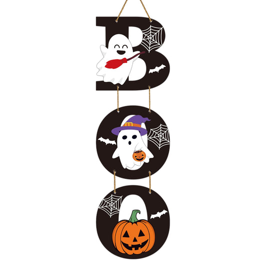 Halloween Door Decorations Halloween Wreath Cute Ghost Decor Pumpkin Boo Sign Bat Spider Web Wooden Wreaths for Front Door Hanger Cute Ghost Pumpkin Hanging Sign for Porch Wall Indoor Home Decor