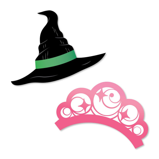 Big Dot of Happiness Witch Small Paper Cutouts, DIY Good Pink and Green Birthday or Witch Halloween Party Decor Craft for Girls, Green Witch Hat & Pink Crown Shaped Cut-Outs - 24 Ct