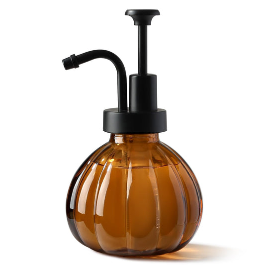 RACOBOT Amber Glass Soap Dispenser, Small Hand Soap Dispenser for Bathroom, Vintage Pumpkin Style Soap Bottle with Pump, 9 fl oz Refillable Liquid Dish Dispenser for Kitchen, Farmhouse Home Decor