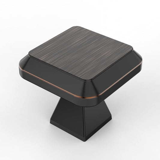 Amerdeco 10 Pack Oil Rubbed Bronze Kitchen Cabinet Hardware - Single Hole Square Drawer Knobs and Pulls for Bathroom Cabinets ZH0002