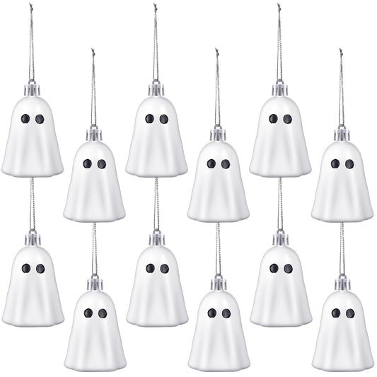 Tigeen 12 Pcs Halloween Hanging Ornaments Cute Ghost Decoration Halloween Tree Decoration Plastic Decorative Mini Ghost Ornaments for Home Tree Party Supplies (Cute,White)