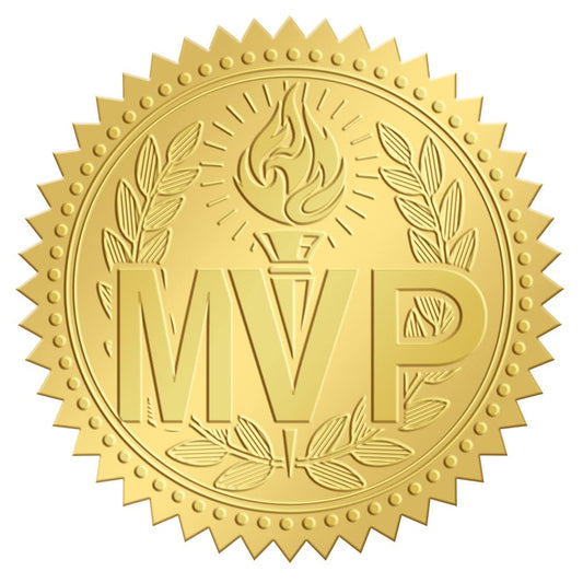 CRASPIRE 2 Inch Gold Embossed Envelope Seals Stickers MVP Certificate Award Diplomas Medal 100pcs Torch Embossed Foil Seals Adhesive Foil Seals Stickers Label for Wedding Invitations Gift Packaging