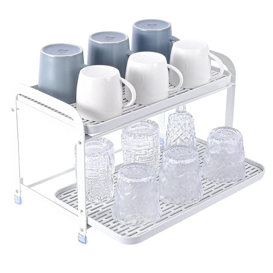 BunnyCare Mug Organizer for Cabinet, Double-Wall Glass Cup Drying Tack, Coffee Mug Holde, Fruit Drainer, Kitchen Spice Organizer,Individual Use of Trays Multi-Functional Storage White Organizer Shelf