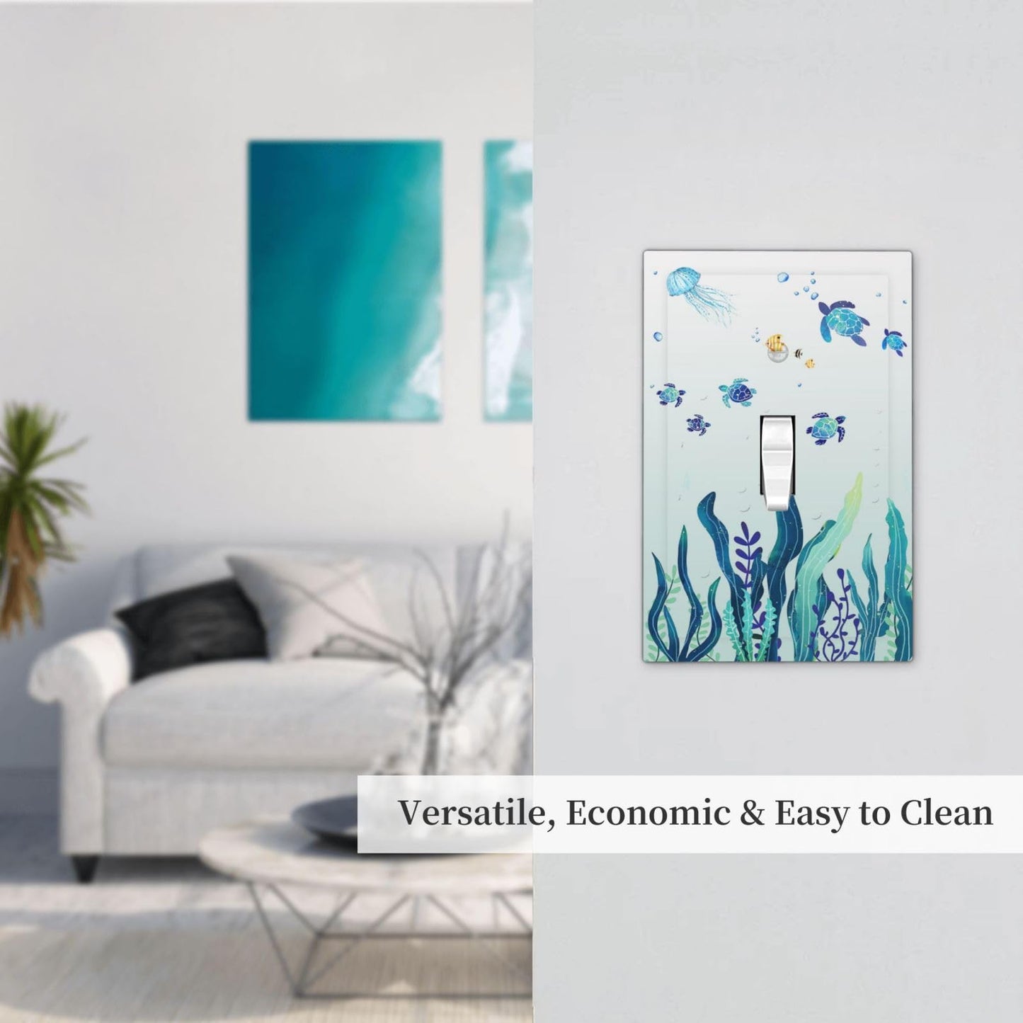 Sea Turtles Wall Ocean Grass Jellyfish Fish Sea Seaweed Bubbles Single Toggle Light Switch Cover Decorative 1 Gang Wall Plate Electrical Device Switchplate Plastic Faceplate for Kitchen Decorate Jumbo
