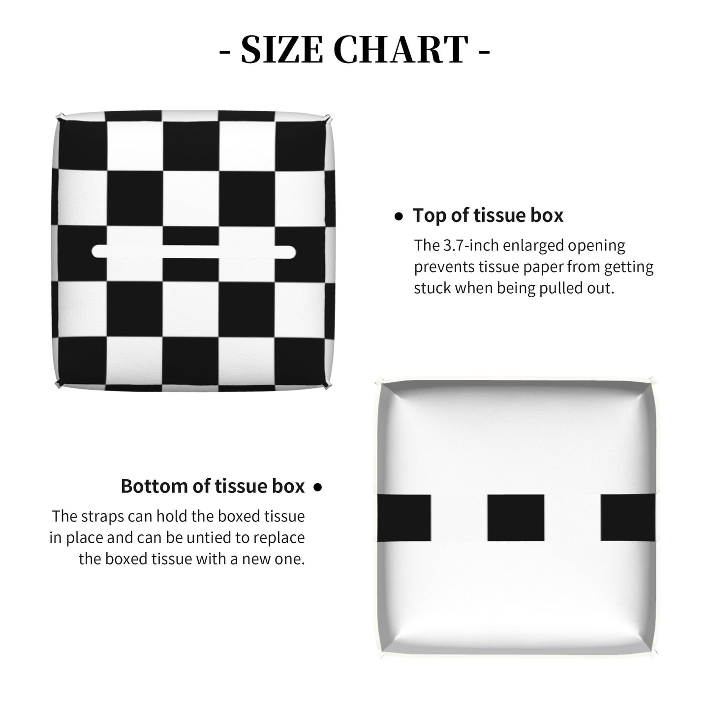 Black and White Checkerboard Tissue Box Cover Square,Square Grid Checkered Tissue Box Holder Waterproof Leather Facial Paper Organizer Dispenser for Bathroom Home Car Nightstand Vanity Desk