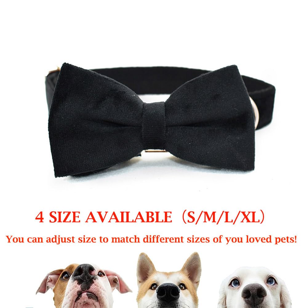 TANXIC Velvet Dog Collar with Bow Tie Bowtie Dog Collar with Metal Buckle
