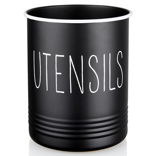 Bivvclaz Kitchen Utensil Holder, 6.7" Utensil Holder for Kitchen Counter, Cooking Utensil Crock with Cork Bottom, Modern Farmhouse Decor, Countertop Utensil Storage Organizer Caddy, Black