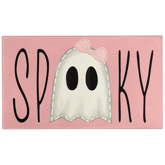 Xsinufn Halloween Door Mat,Spooky Ghost Pink Outdoor Mats for Front Door,Halloween Indoor Entrance Non-Slip Doormat,Halloween Entryway Welcome Rubber Mats for Front Porch Decor 30" x 17"
