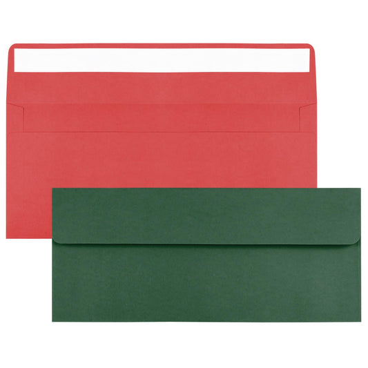 CINSOEN 100 Pack Christmas Red and Dark Green #10 Business Envelopes, Standard Envelopes Self Seal, 4 1/8 x 9 1/2 Inch Letter Size Business Mailing Envelopes for Baby Shower Wedding Birthday