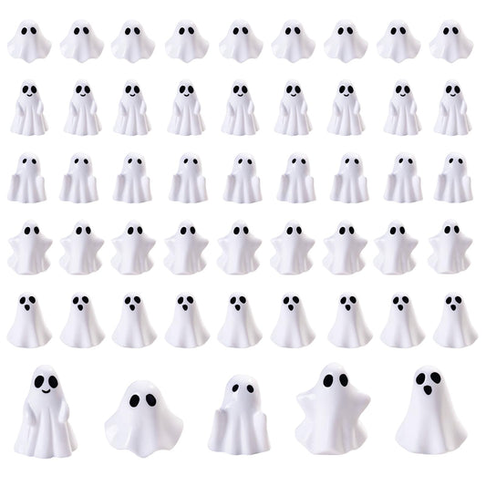 dsooldre 50Pcs Mini Resin Ghost Figurines,Cute Halloween Decorations,Tiny Ghosts for Vase Filler,Tiered Tray,Table Centerpiece & Party Favors (Miniature Home Decor) (50Pc Resin Ghost)