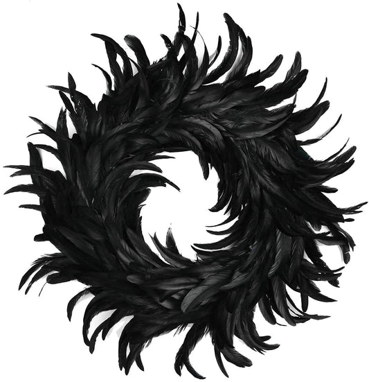 Black Feather wreath-18 inches in Diameter-Creates Atmosphere