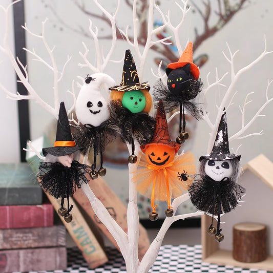 Set of 6 Halloween Hanging Ornaments, Small Wicked Witch Black Cat Pumpkin Ghost Halloween Christmas Tree Decorations Spooky Holiday Home Decor