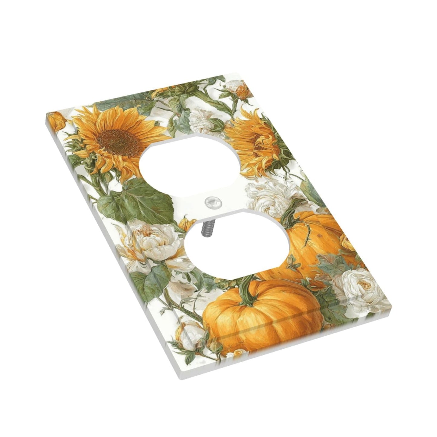 Nadoabtm Outlet Covers Sunflowers Pumpkins And White Roses 1 Gang Duplex Electrical Socket Cover Decorative Switch Plate Covers Light Switch Cover Plate for Bedroom Decor