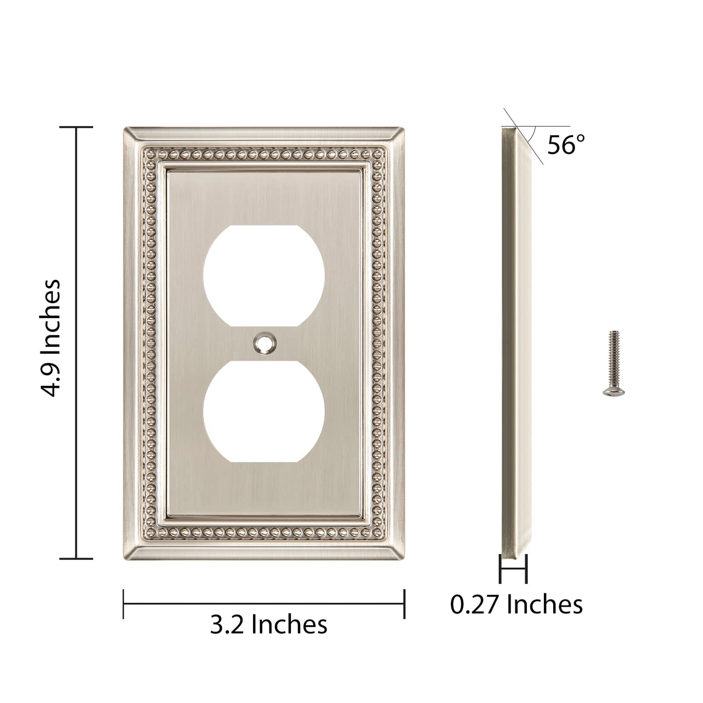 Henne Bery Sunken Pearls Heavy Duty Decorative Wall Plate Switch Plate Outlet Cover (Single Duplex, 2 Pack, Satin Nickel)
