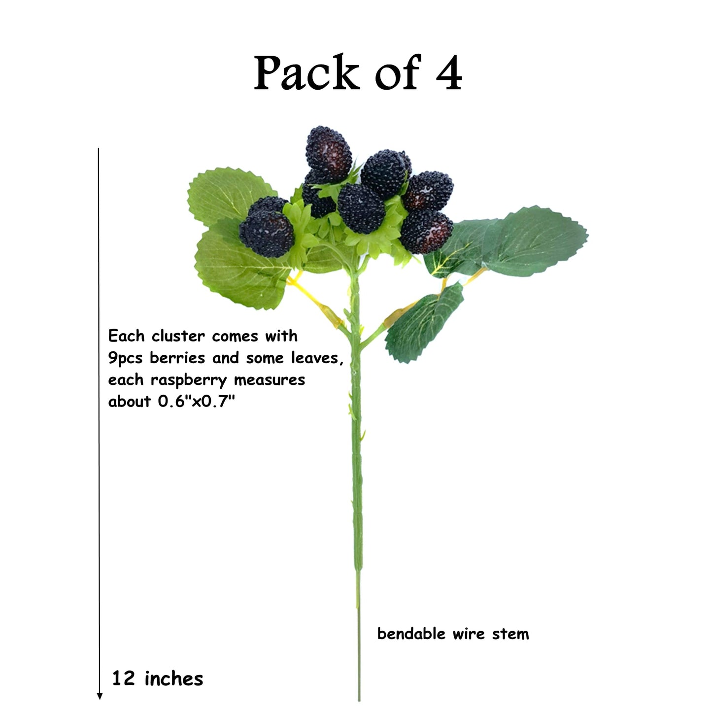 M2cbridge 4PCS Artificial Raspberry Red Berry Faux Fruit BlackBerry Props Table Decoration (Black)