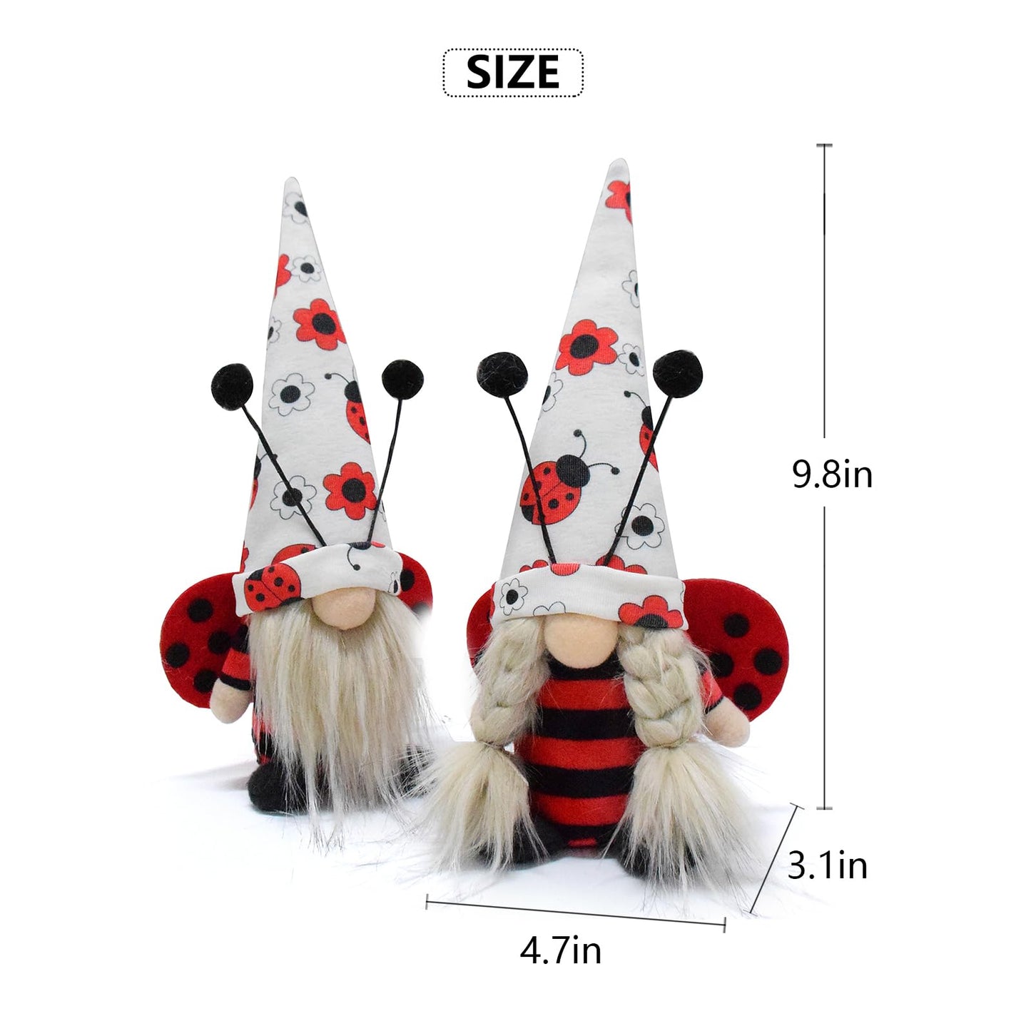 Vytina 2 Pcs Ladybug Gnomes Gift Cute Little Ladybugs Couple Gnome Plush Spring Summer Autumn Swedish Tomte Ladybird Doll Elf for Home Farmhouse Tiered Tray Decor