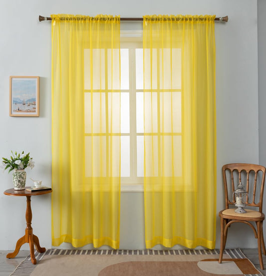 WPM Yellow Sheer Curtains 58" Wide x 63" Long 2 Panels Livingroom Window Treatment Rod Pocket Sheer Voile for Bedroom, Kitchen, Children Room Fully Stitched and Hemmed