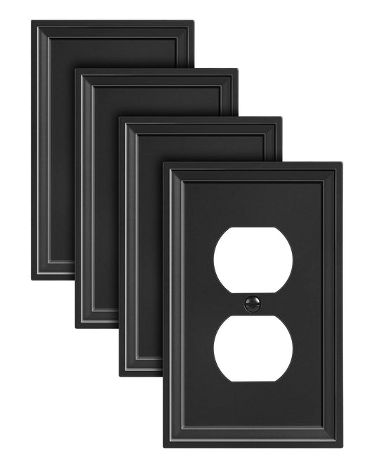 TREEWELL 4-Pack Duplex Outlet Cover, Natural Bamboo Fiber Switch Plates and Outlet Covers, Black Decorative Wall Plates for Electrical Outlets, 1 Gang Receptacle Cover, Corrosion Resistant