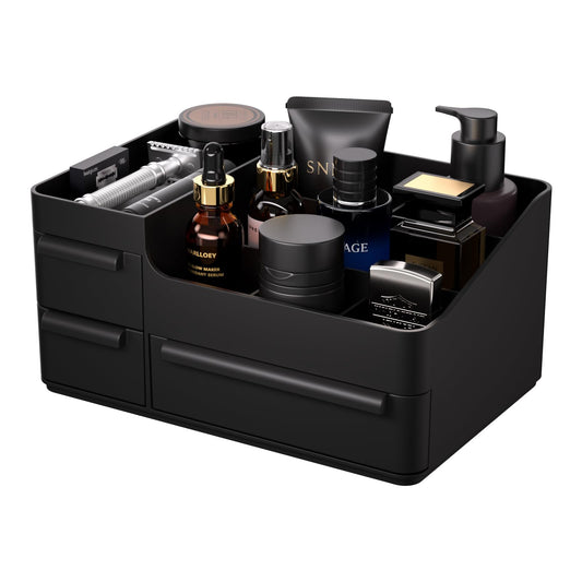 Rasydyn Men's Cologne Organizer with Drawers: Black Men Bathroom Counter Organizer, Dresser Organizer for Shaving Kit, Skincare, Gifts for Men