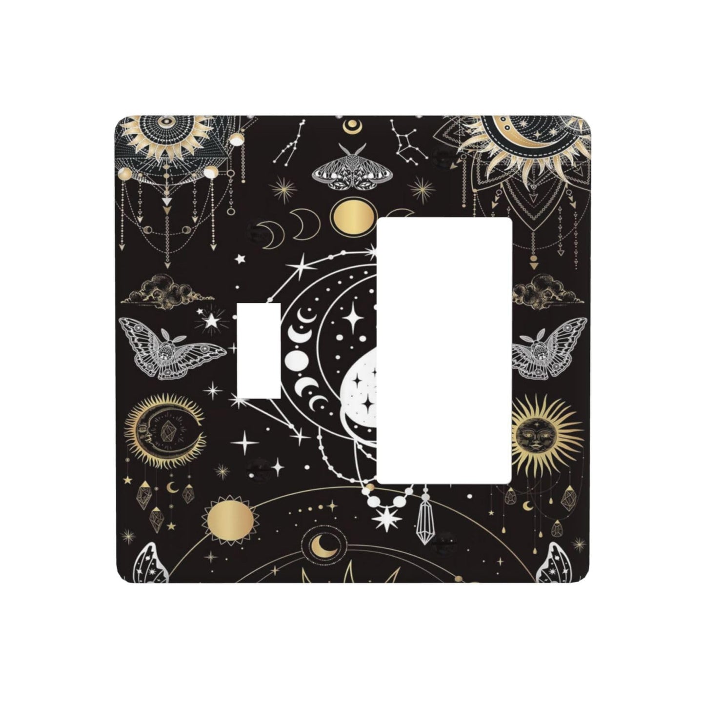 White Cat Tarot Moon Phases Moth Celestial Gothic Outlet Covers 1 Toggle 1 Rocker Combination Decorative Wall Plate Electrical Switch Plates Light Switch Cover Plate for Kids Room Bedroom Decor