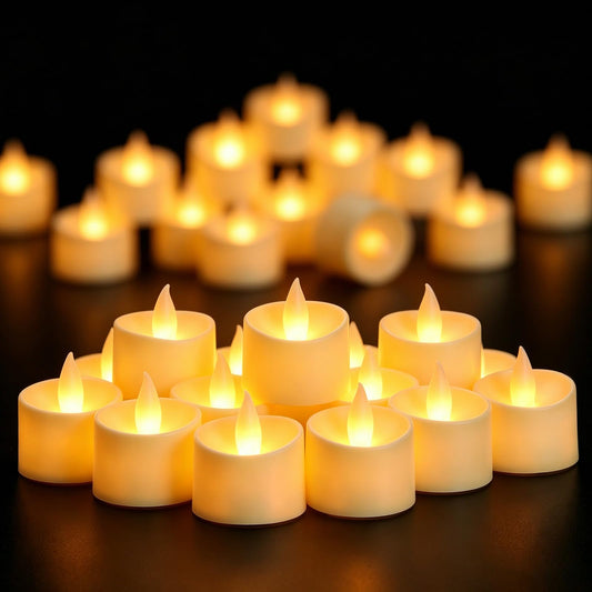Haown Realistic Flameless LED Tea Lights - Battery-Powered Dancing Flame Candles for Weddings, Halloween, Votives | Safe Child-Resistant, Flickering Ambiance Decor (Ivory Base, 100 Pack)
